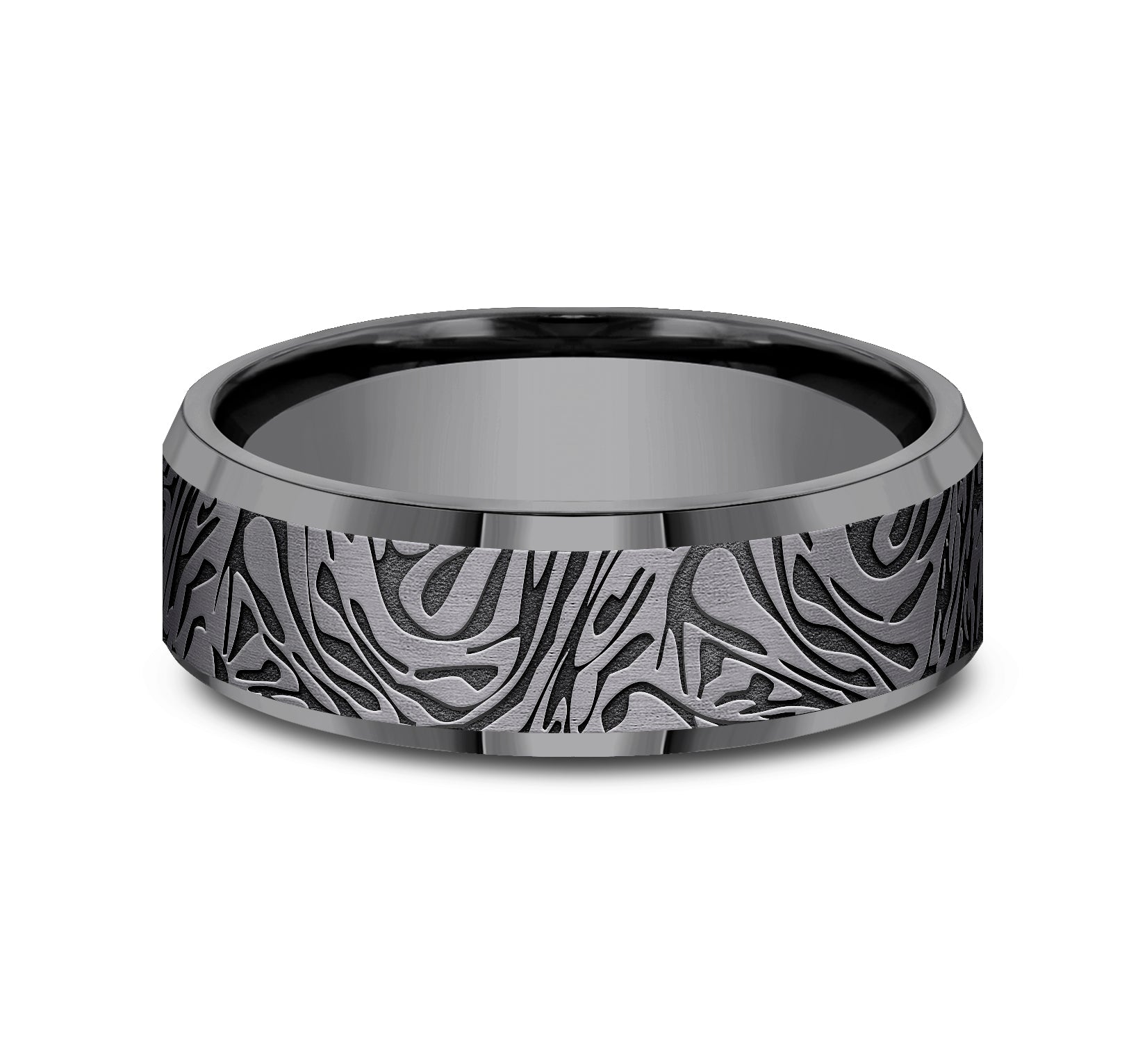 THE KATANA 7mm, Comfort fit, Darkened Tantalum, Faux mokume pattern,Â polished slightly beveled edges