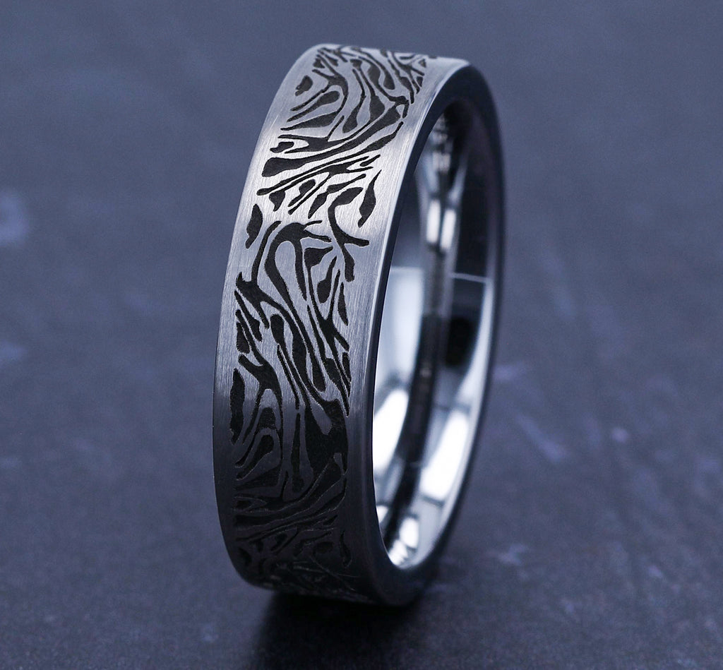 THE IMPERIAL 7mm, Comfort fit, Tungsten, Faux mokume pattern