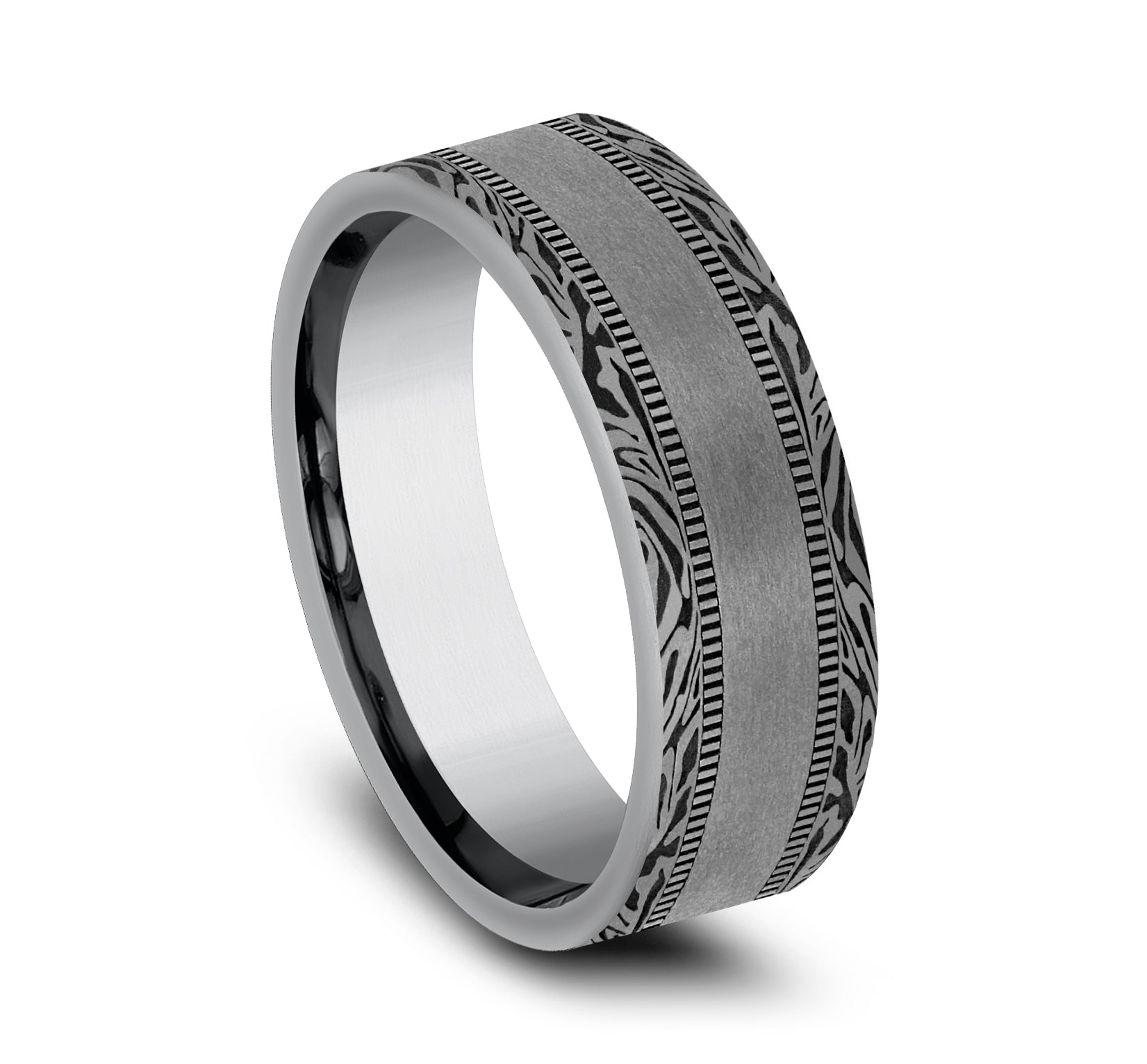 THE EDGE 7mm, Comfort fit, Grey Tantalum, Satin center, mokume patterned edges