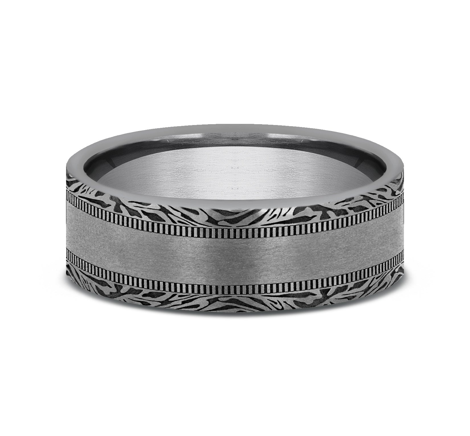 THE EDGE 7mm, Comfort fit, Grey Tantalum, Satin center, mokume patterned edges