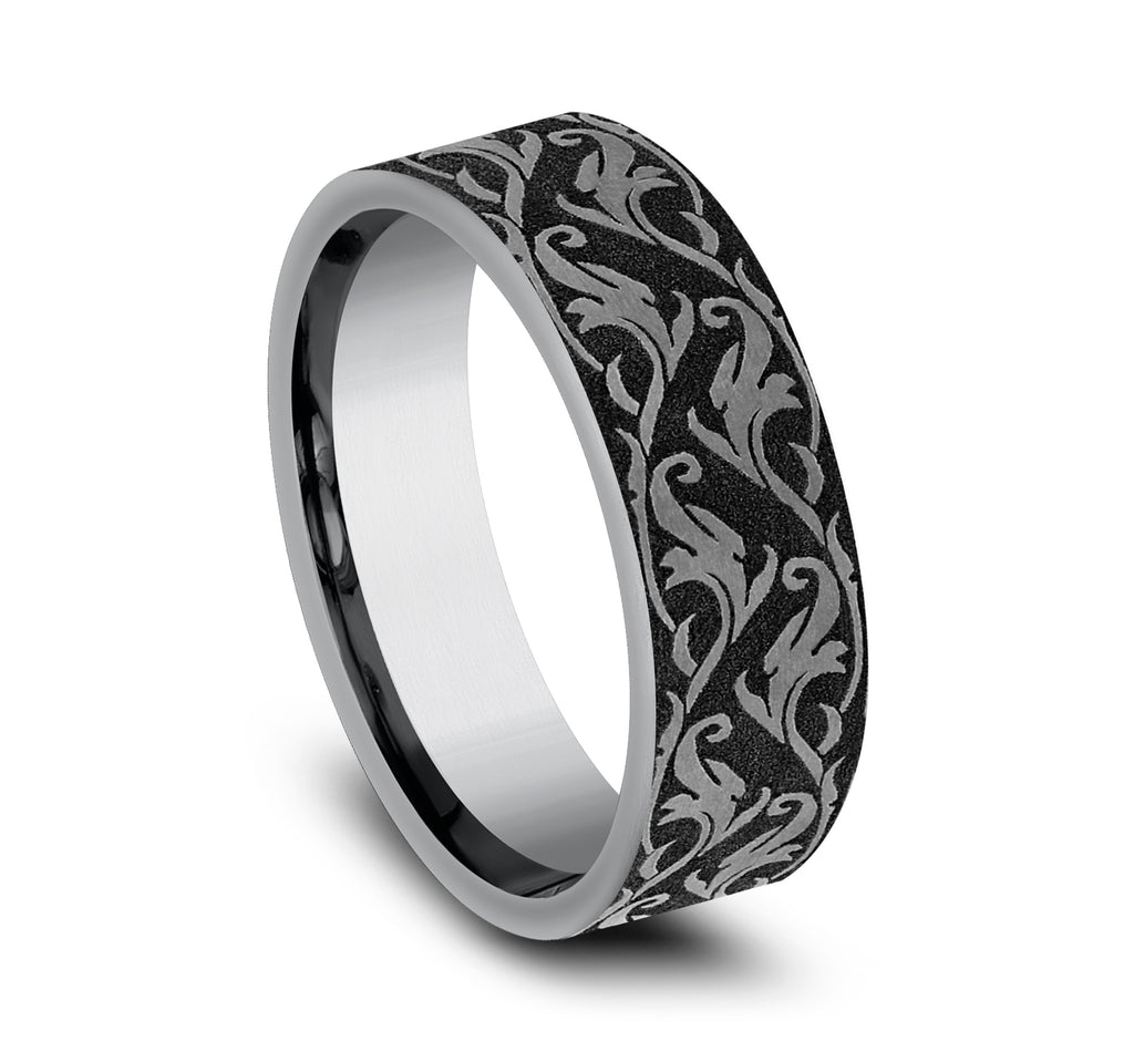 THE IVY , 7mm, Comfort fit, , Grey Tantalum, , Vine script pattern,
