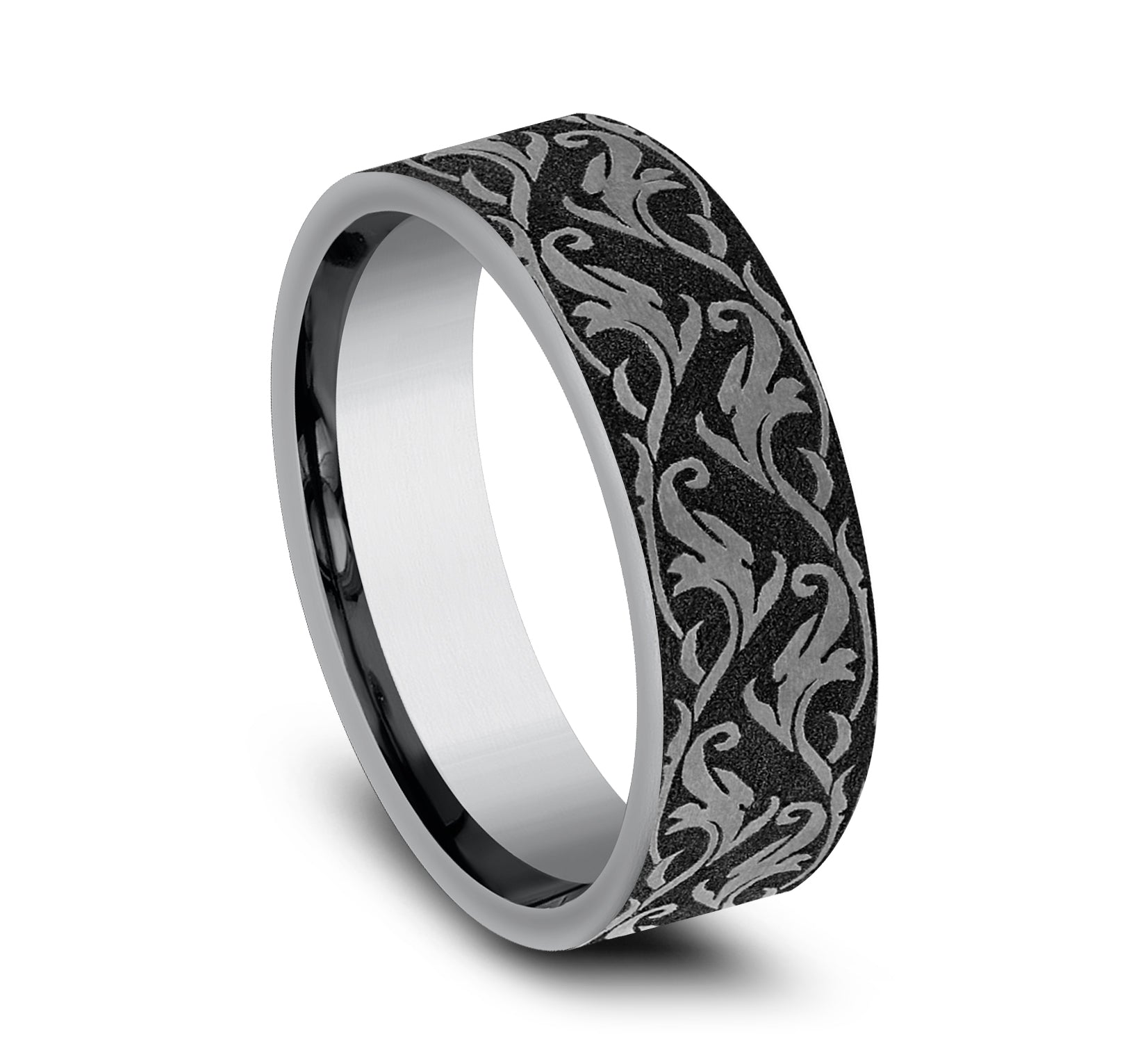 THE IVY , 7mm, Comfort fit, , Grey Tantalum, , Vine script pattern,
