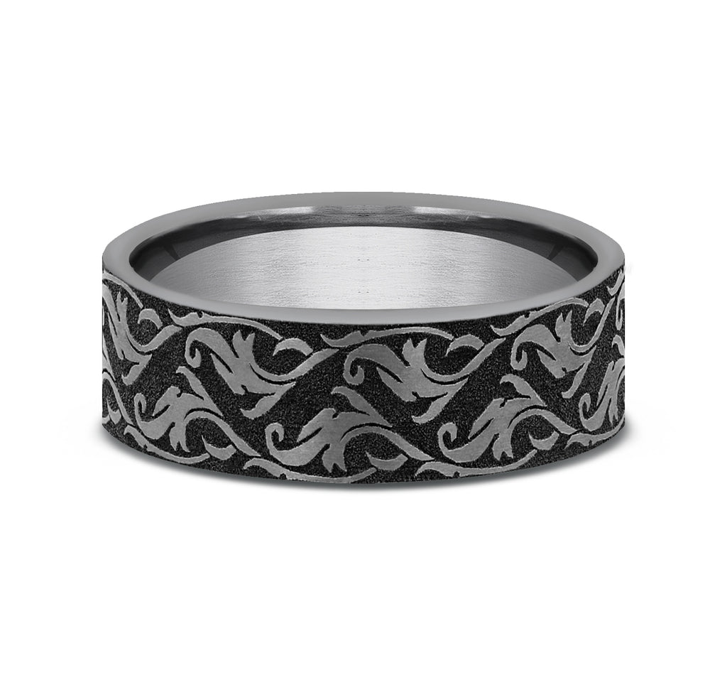 THE IVY , 7mm, Comfort fit, , Grey Tantalum, , Vine script pattern,