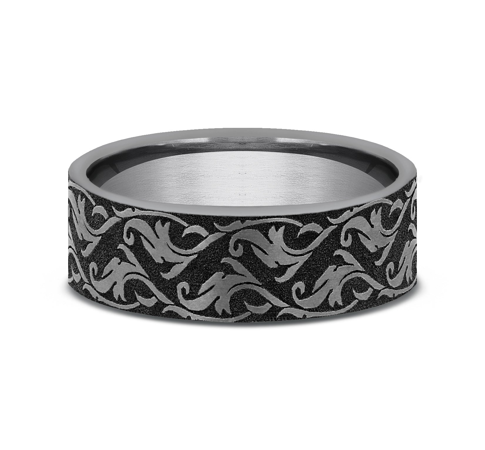 THE IVY , 7mm, Comfort fit, , Grey Tantalum, , Vine script pattern,
