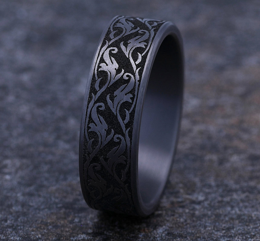 THE IVY , 7mm, Comfort fit, , Grey Tantalum, , Vine script pattern,