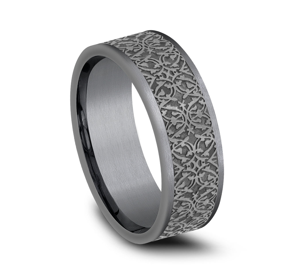 THE CONQUERER 7mm, Comfort fit, Grey Tantalum, Ottoman pattern, straight edges