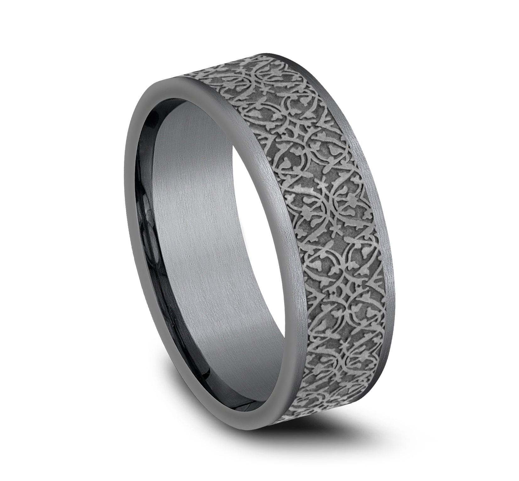 THE CONQUERER 7mm, Comfort fit, Grey Tantalum, Ottoman pattern, straight edges