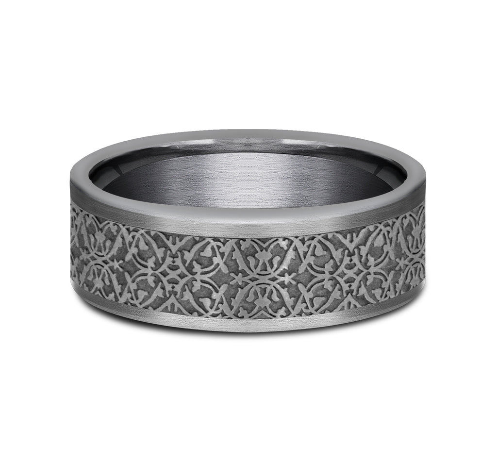 THE CONQUERER 7mm, Comfort fit, Grey Tantalum, Ottoman pattern, straight edges