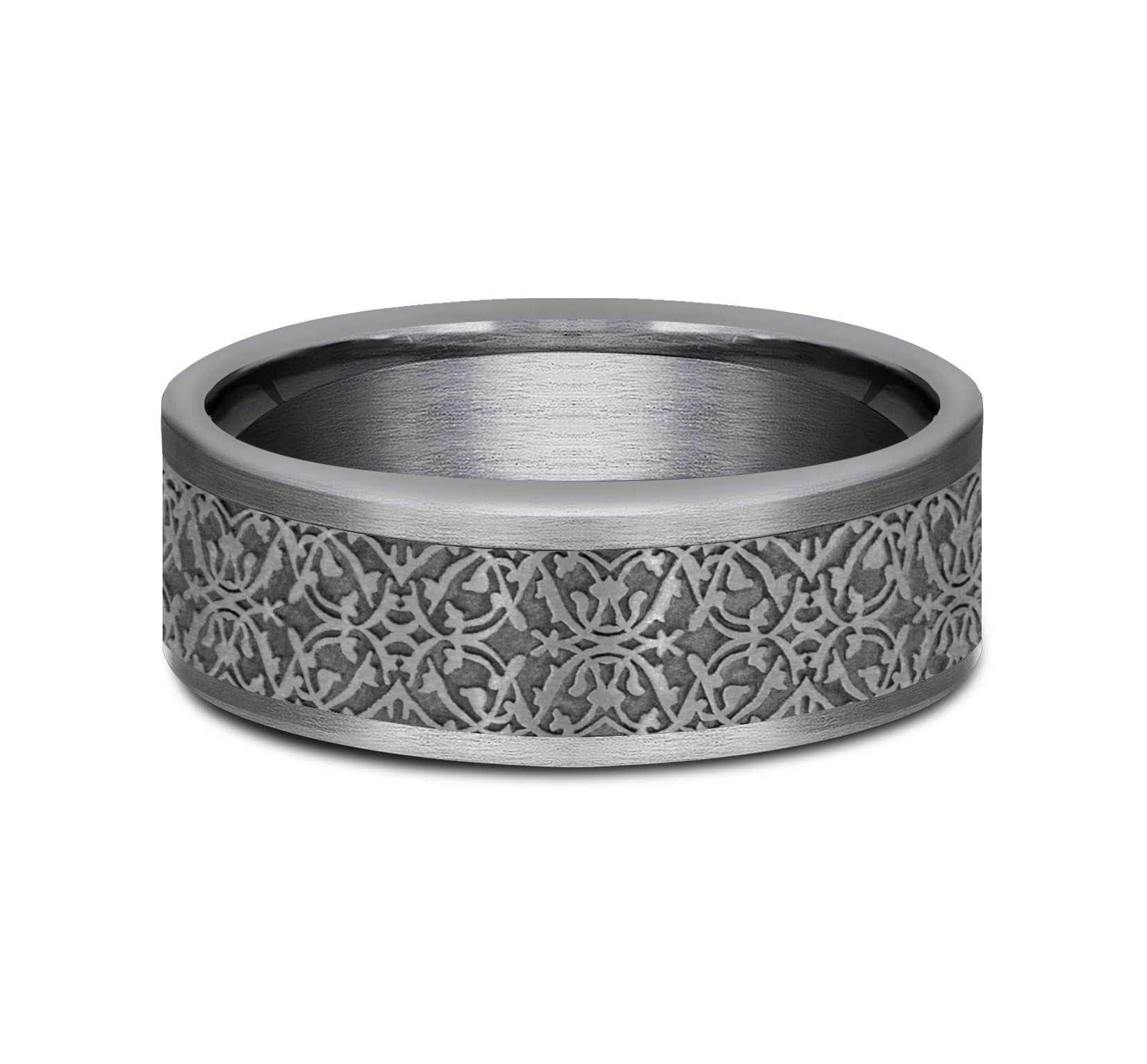 THE CONQUERER 7mm, Comfort fit, Grey Tantalum, Ottoman pattern, straight edges