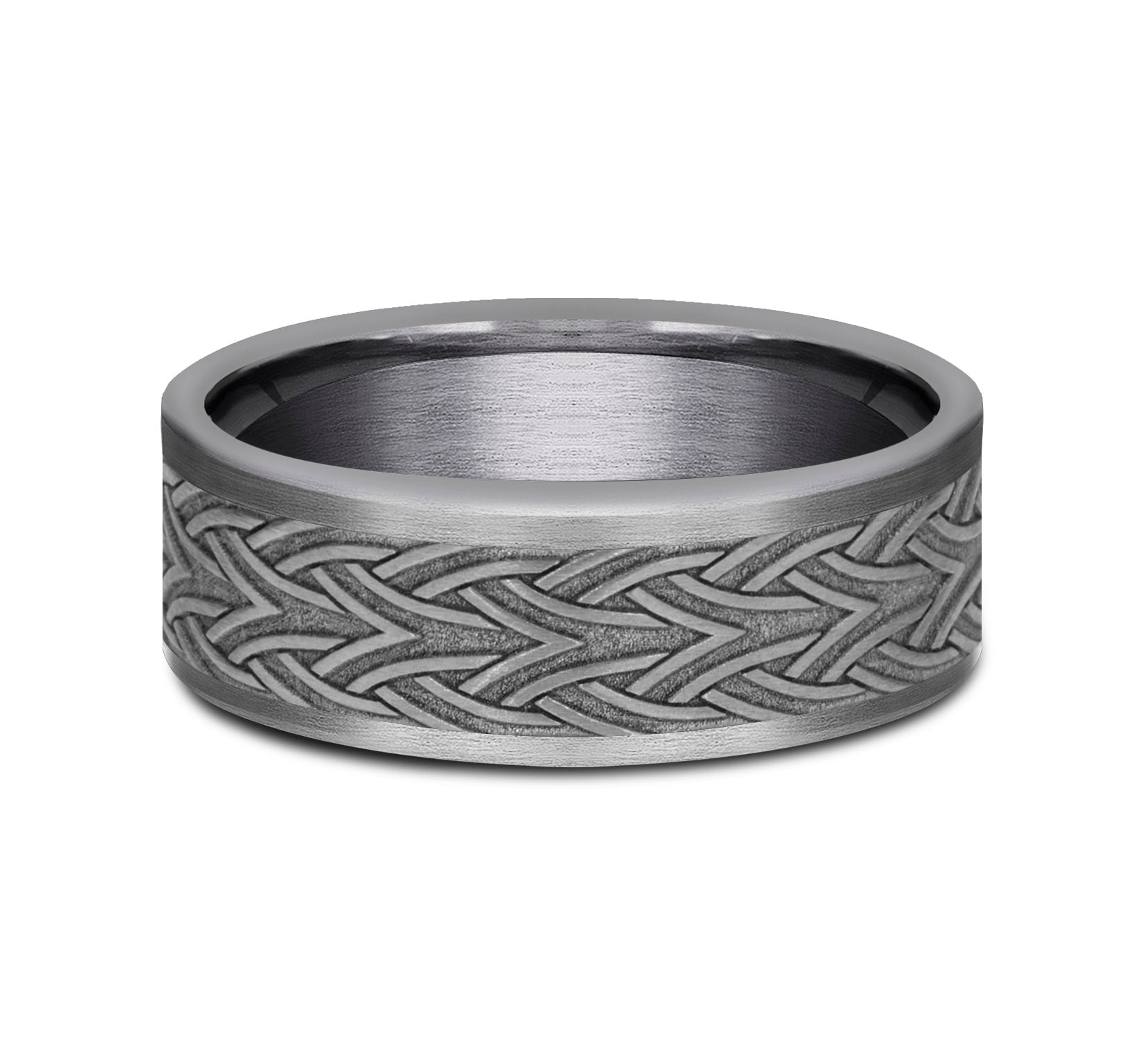 THE WATERFORD 7mm, Comfort fit, Grey Tantalum, Celtic arrow knot designed center, thin edges