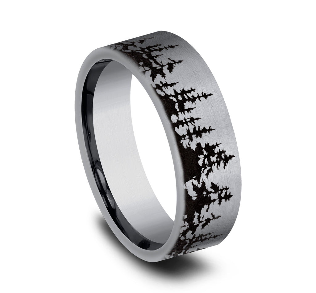THE CEDAR 8mm, Comfort fit, Grey Tantalum, Treeline pattern