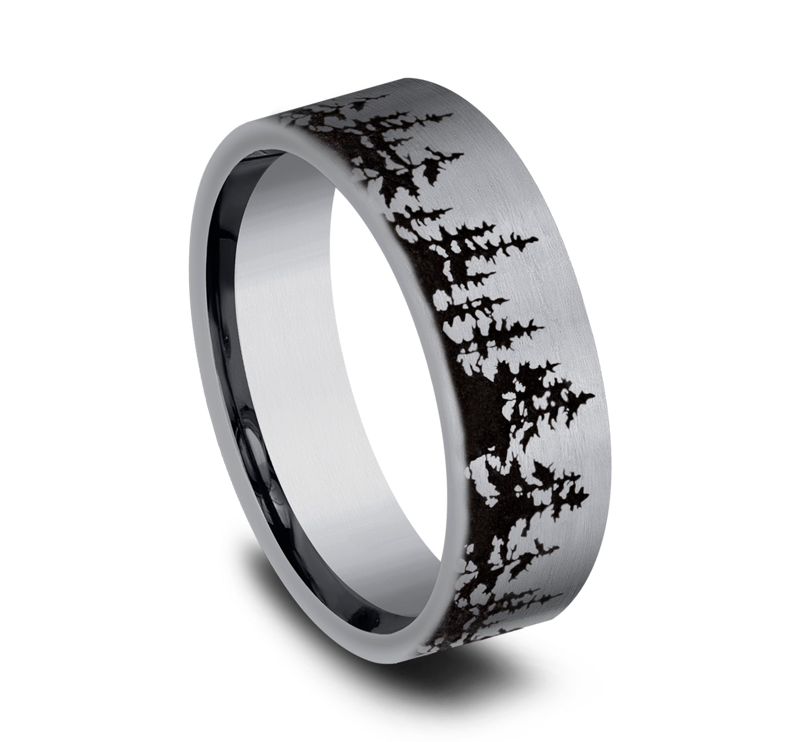 THE CEDAR 8mm, Comfort fit, Grey Tantalum, Treeline pattern