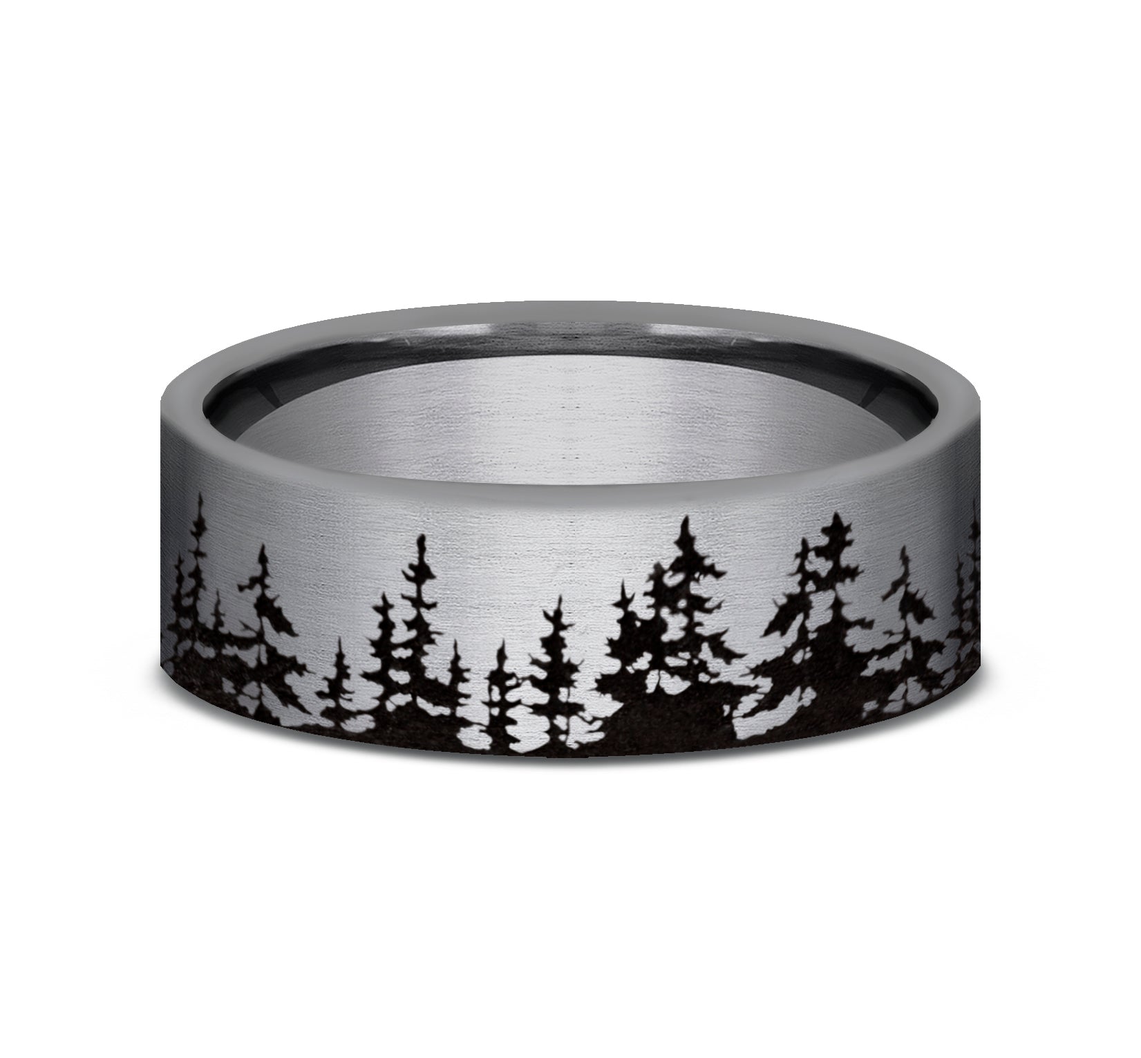 THE CEDAR 8mm, Comfort fit, Grey Tantalum, Treeline pattern