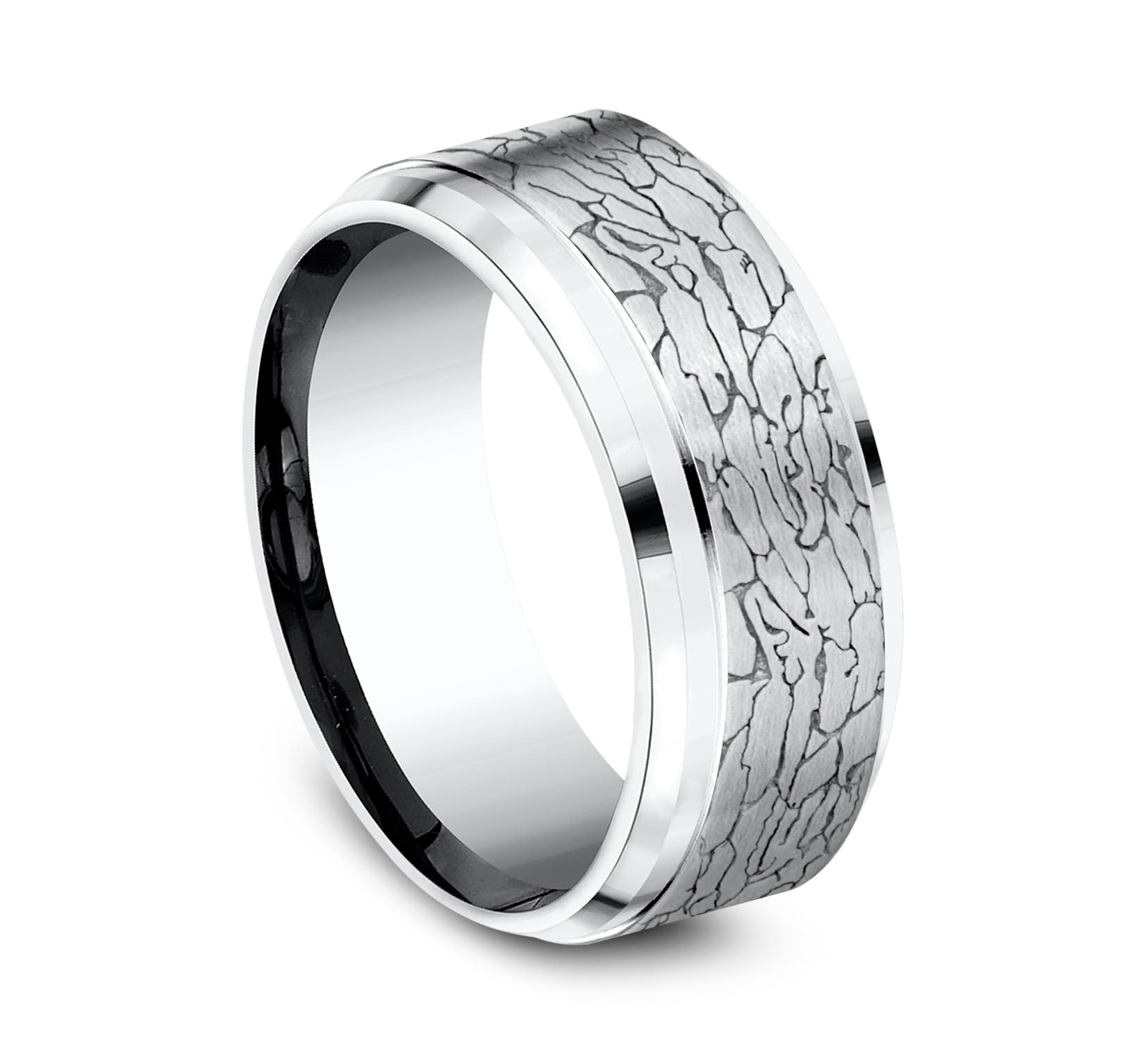 THE LEGEND 9mm, Comfort fit, White Cobalt, Fractured rock pattern, polished bevel edges