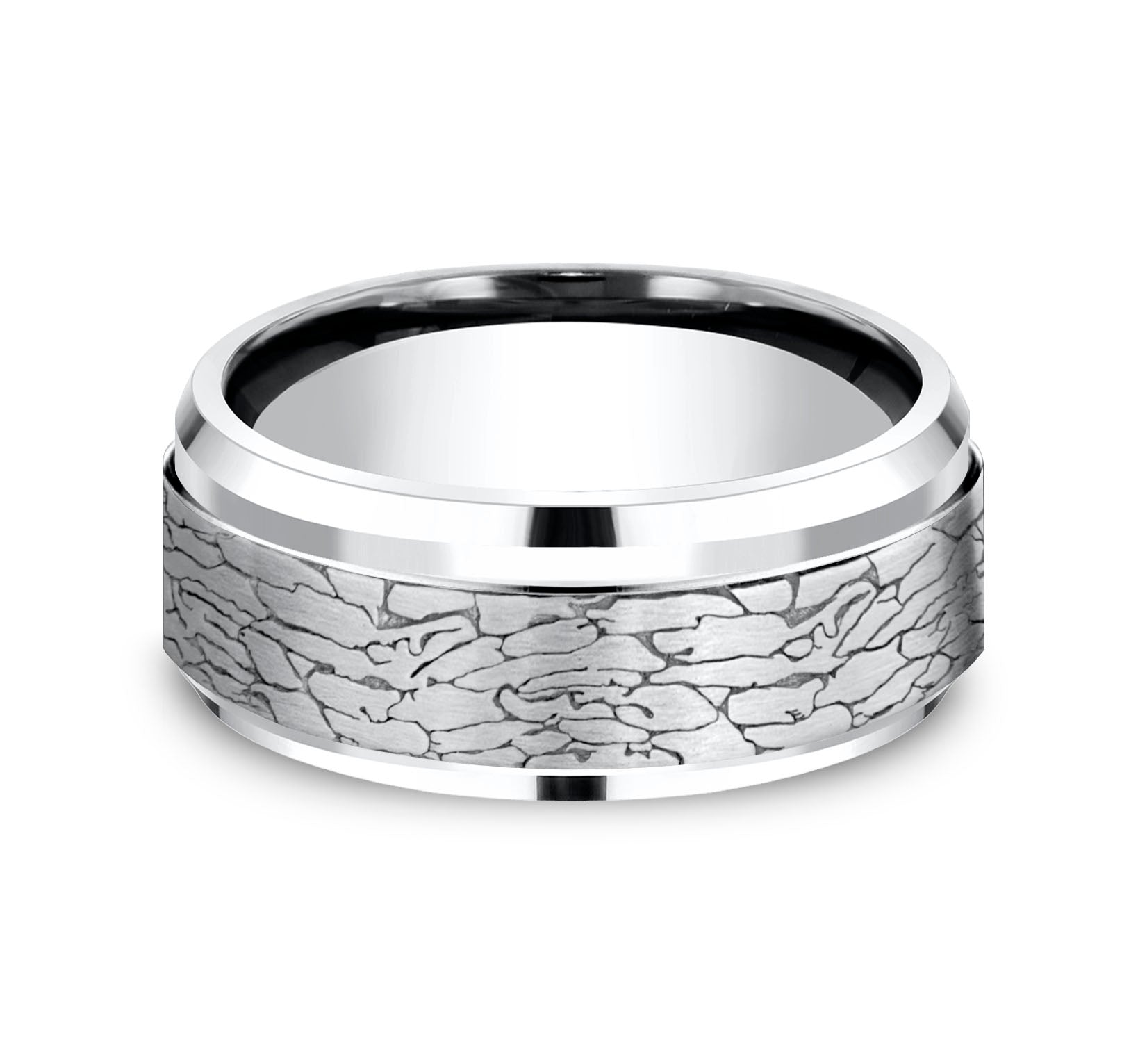 THE LEGEND 9mm, Comfort fit, White Cobalt, Fractured rock pattern, polished bevel edges
