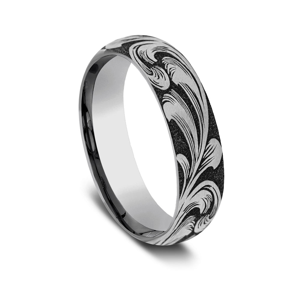 THE BARREL SCRIPT 6mm, Comfort fit, Tungsten, Large barrel script pattern