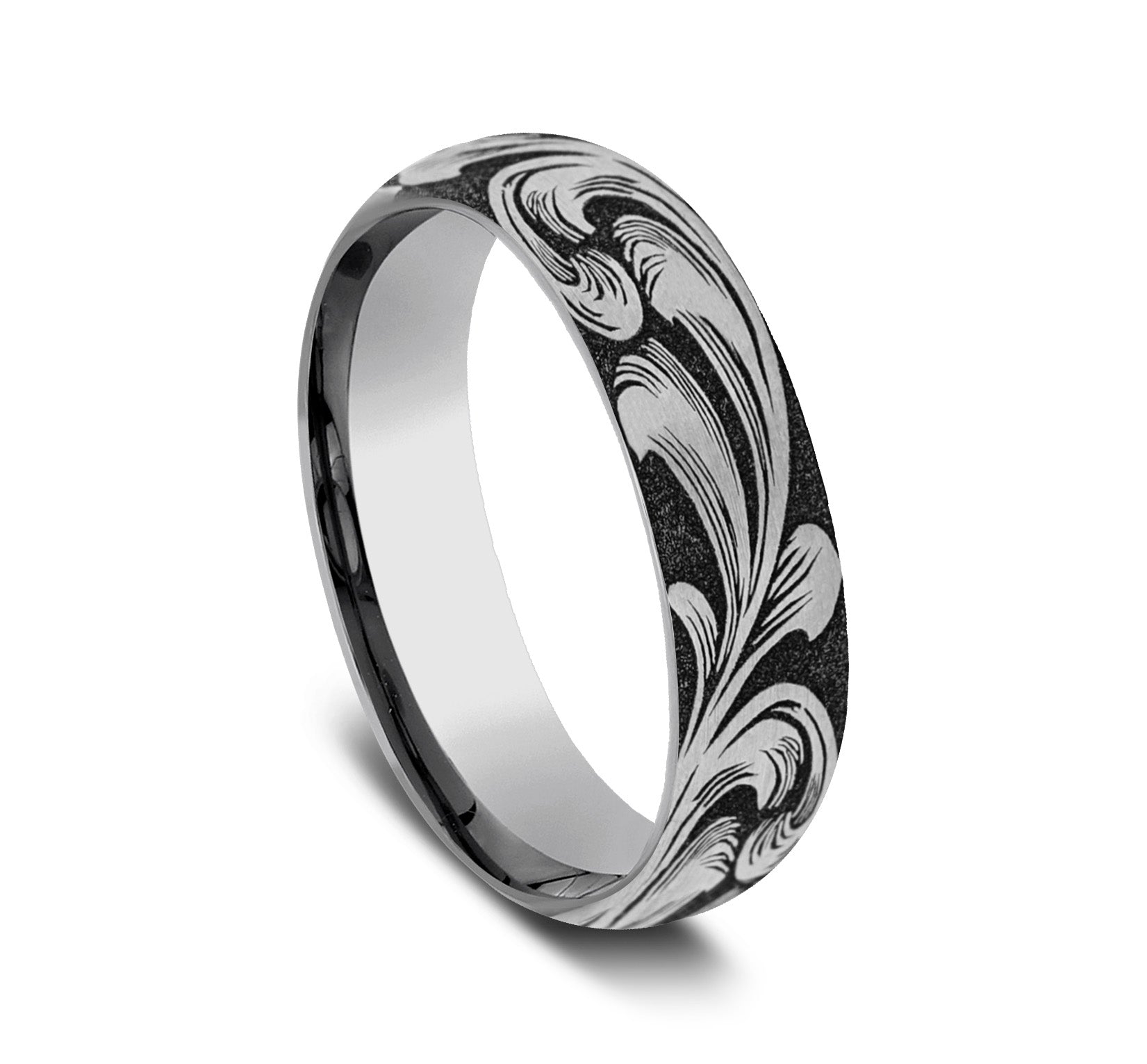 THE BARREL SCRIPT 6mm, Comfort fit, Tungsten, Large barrel script pattern