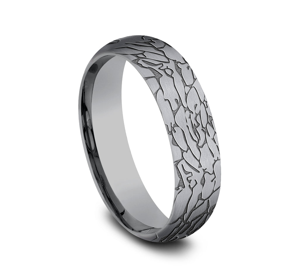 THE AVALON 6mm, Comfort fit, Grey Tantalum, Fractured rock pattern