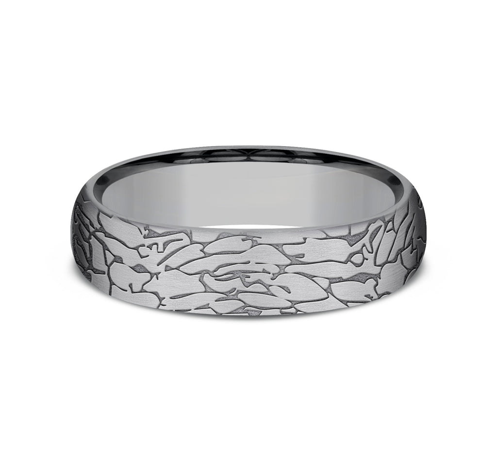 THE AVALON 6mm, Comfort fit, Grey Tantalum, Fractured rock pattern