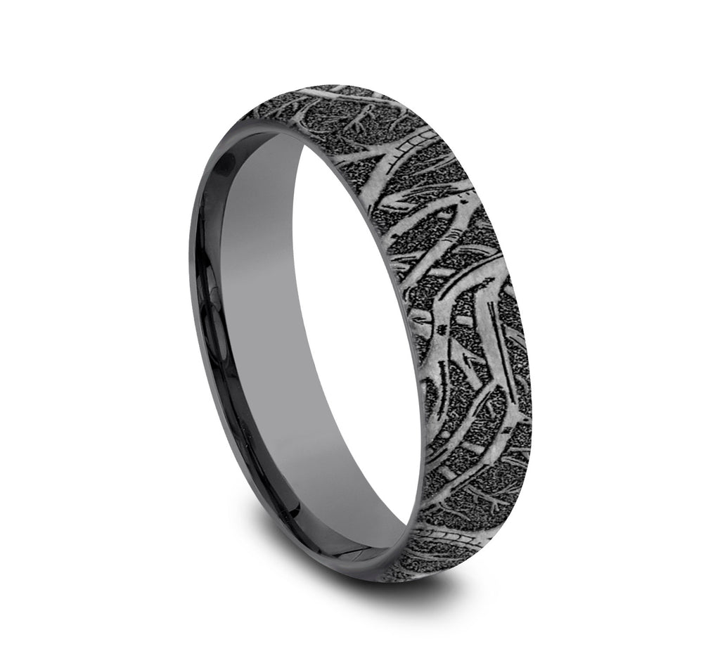 THE ARTEMIS 6mm, Comfort fit, Darkened Tantalum, Forest branch pattern