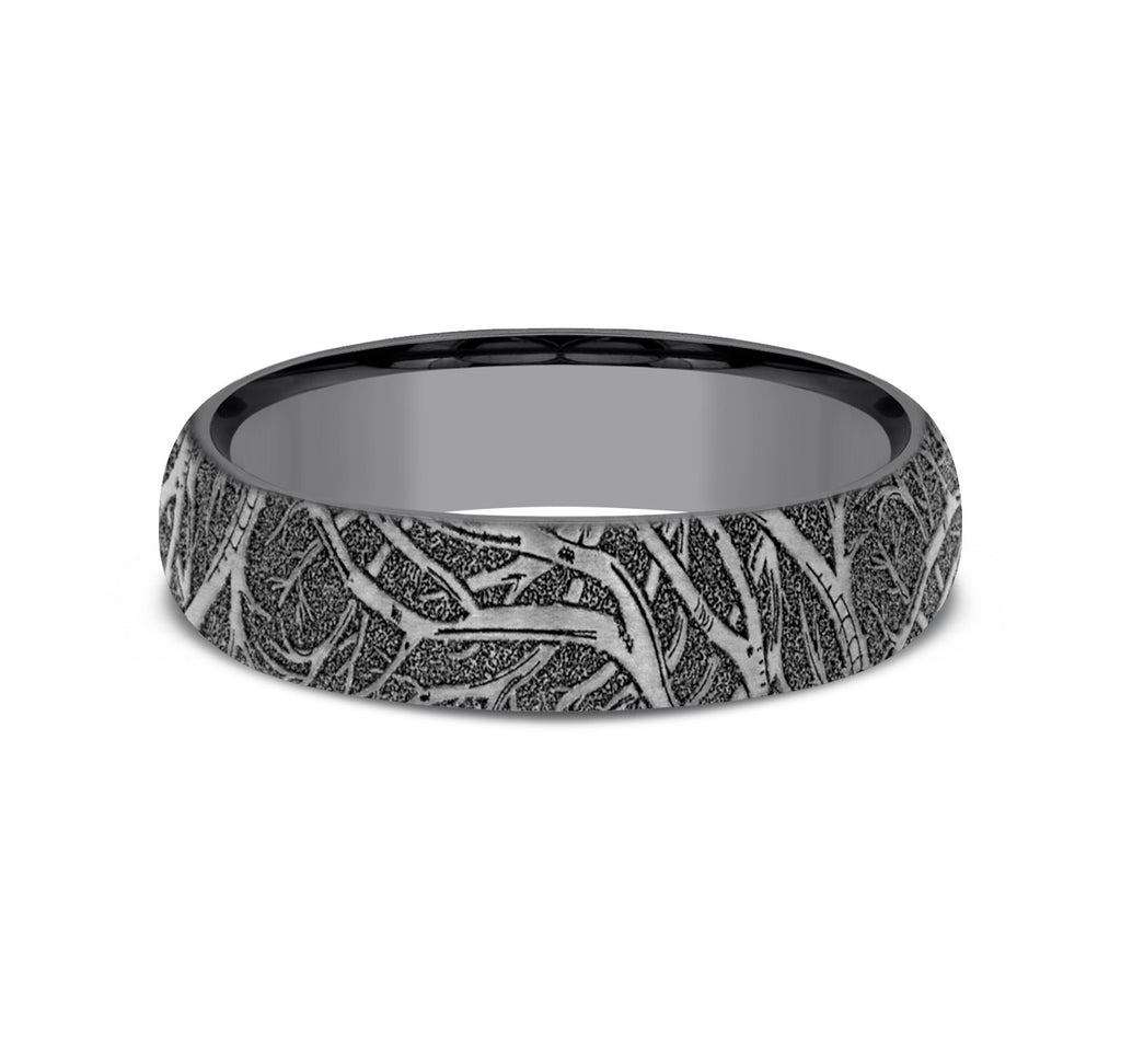THE ARTEMIS 6mm, Comfort fit, Darkened Tantalum, Forest branch pattern