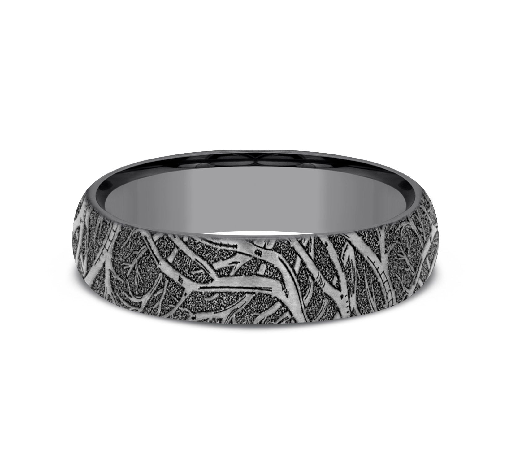 THE ARTEMIS 6mm, Comfort fit, Darkened Tantalum, Forest branch pattern