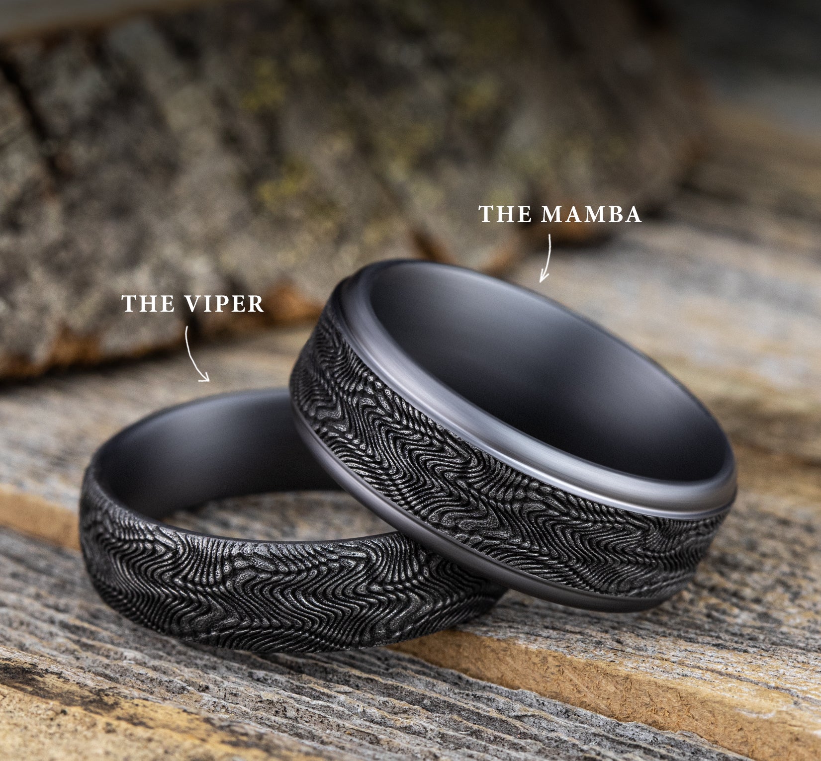 THE PYTHON 6mm, Comfort fit, Grey Tantalum, Snakeskin pattern