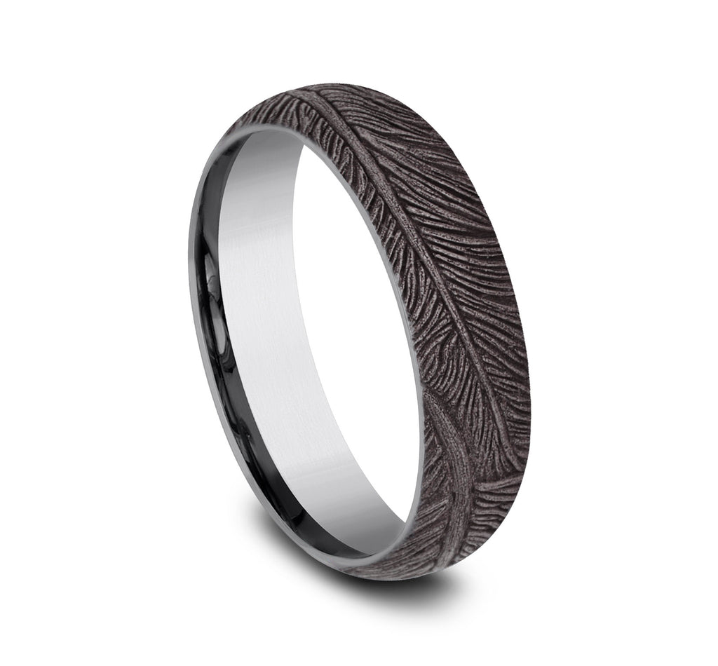 THE FALCON 6mm, Comfort fit, Grey Tantalum, Feather pattern