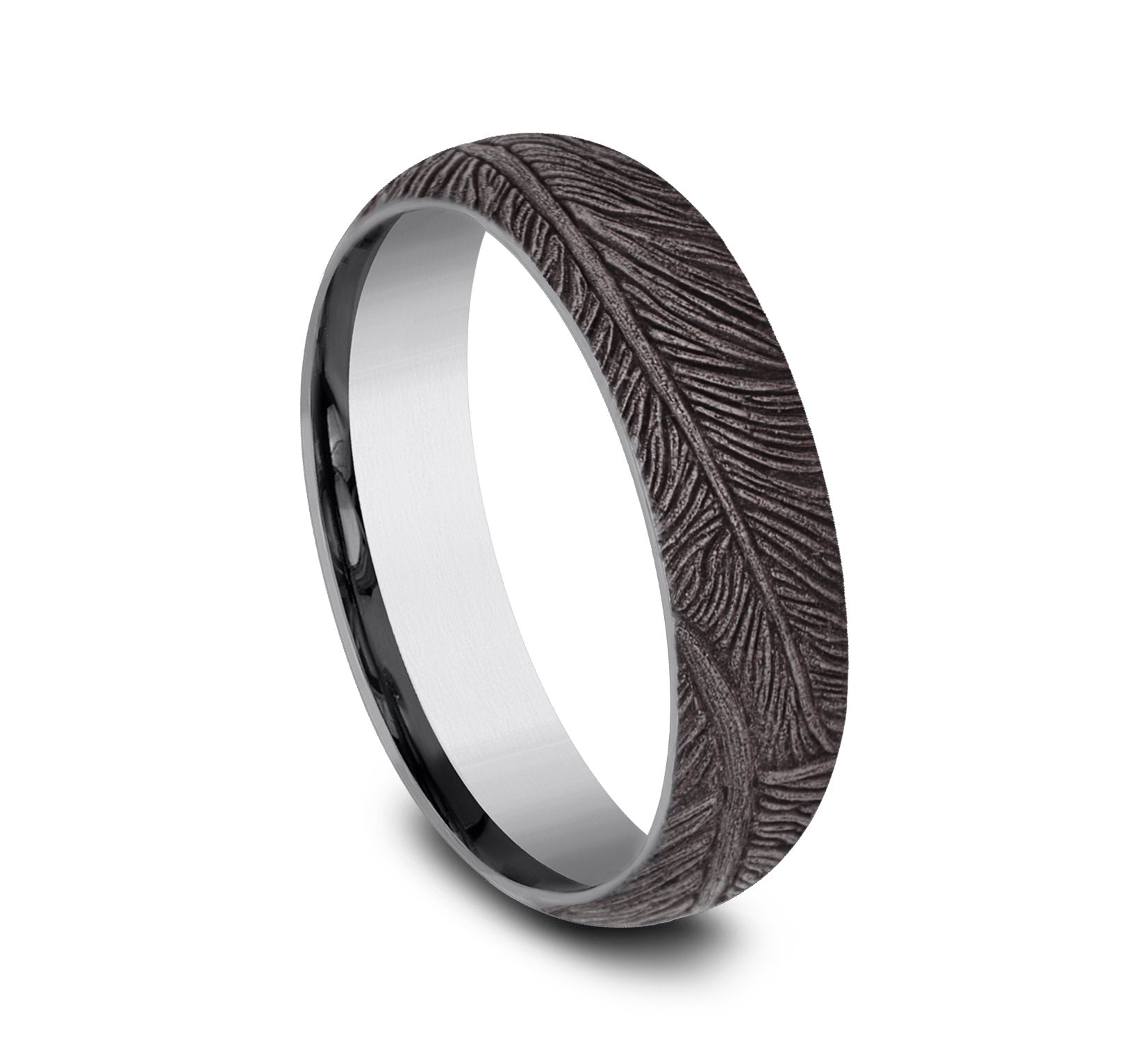 THE FALCON 6mm, Comfort fit, Grey Tantalum, Feather pattern