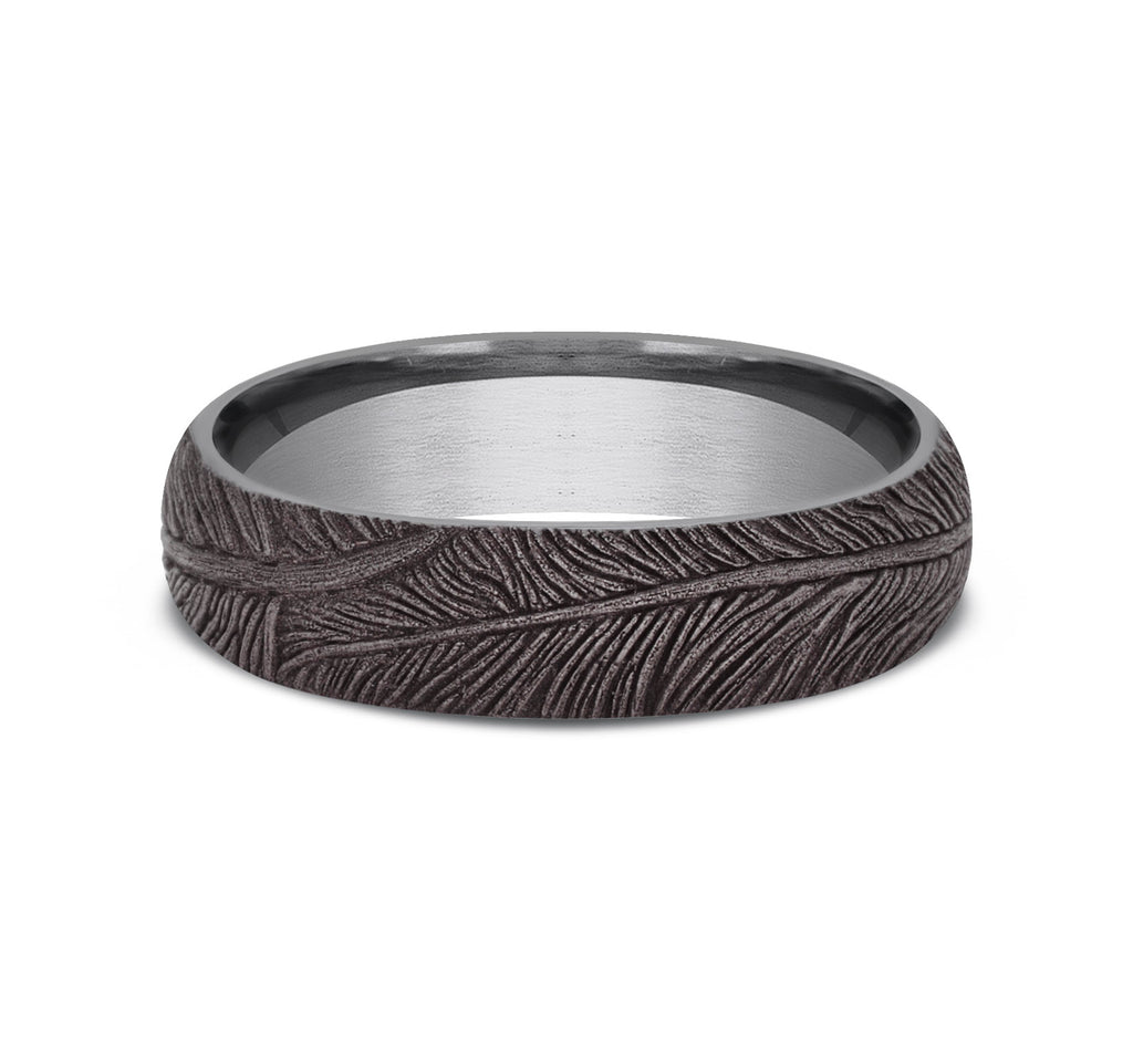 THE FALCON 6mm, Comfort fit, Grey Tantalum, Feather pattern