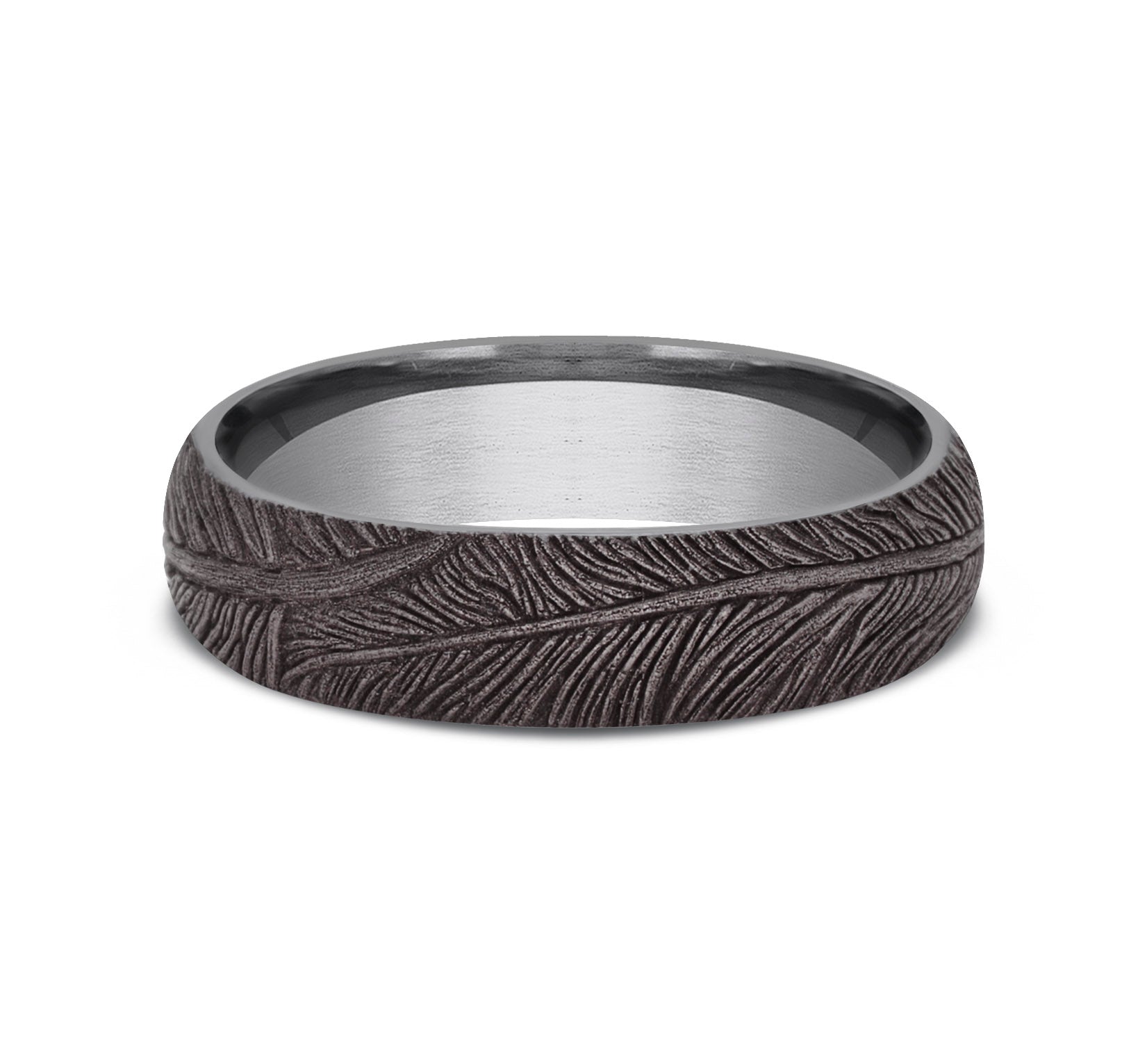THE FALCON 6mm, Comfort fit, Grey Tantalum, Feather pattern