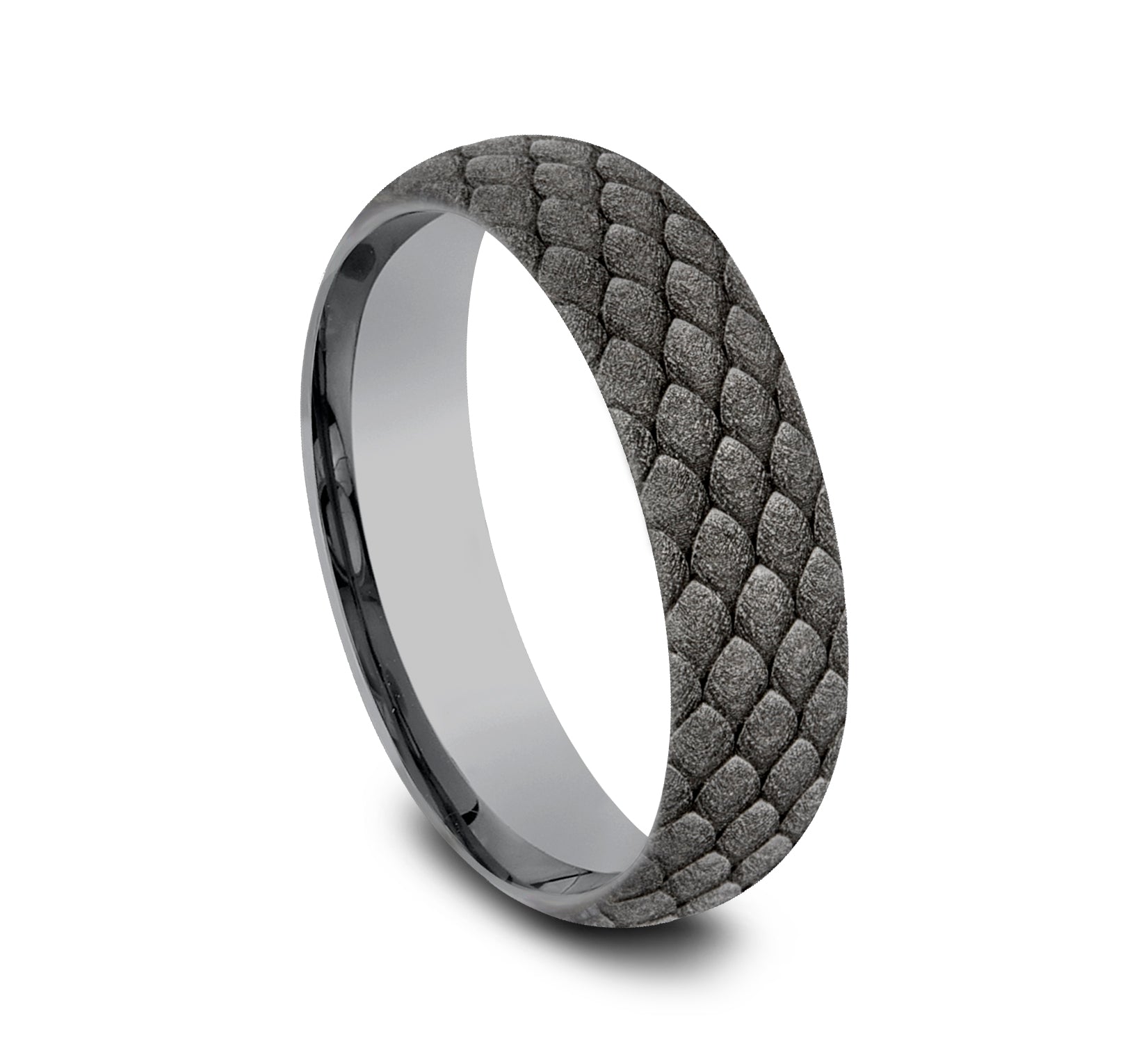 THE SMAUG 6mm, Comfort fit, Grey Tantalum, Dragon scale pattern