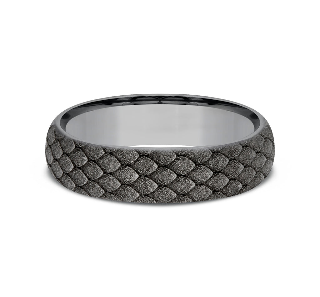THE SMAUG 6mm, Comfort fit, Grey Tantalum, Dragon scale pattern