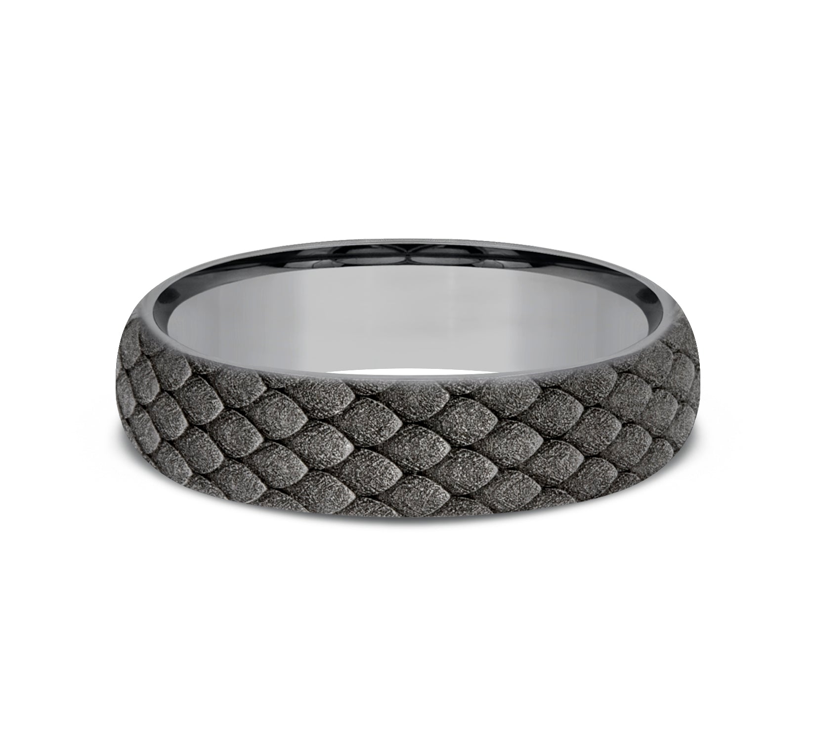 THE SMAUG 6mm, Comfort fit, Grey Tantalum, Dragon scale pattern
