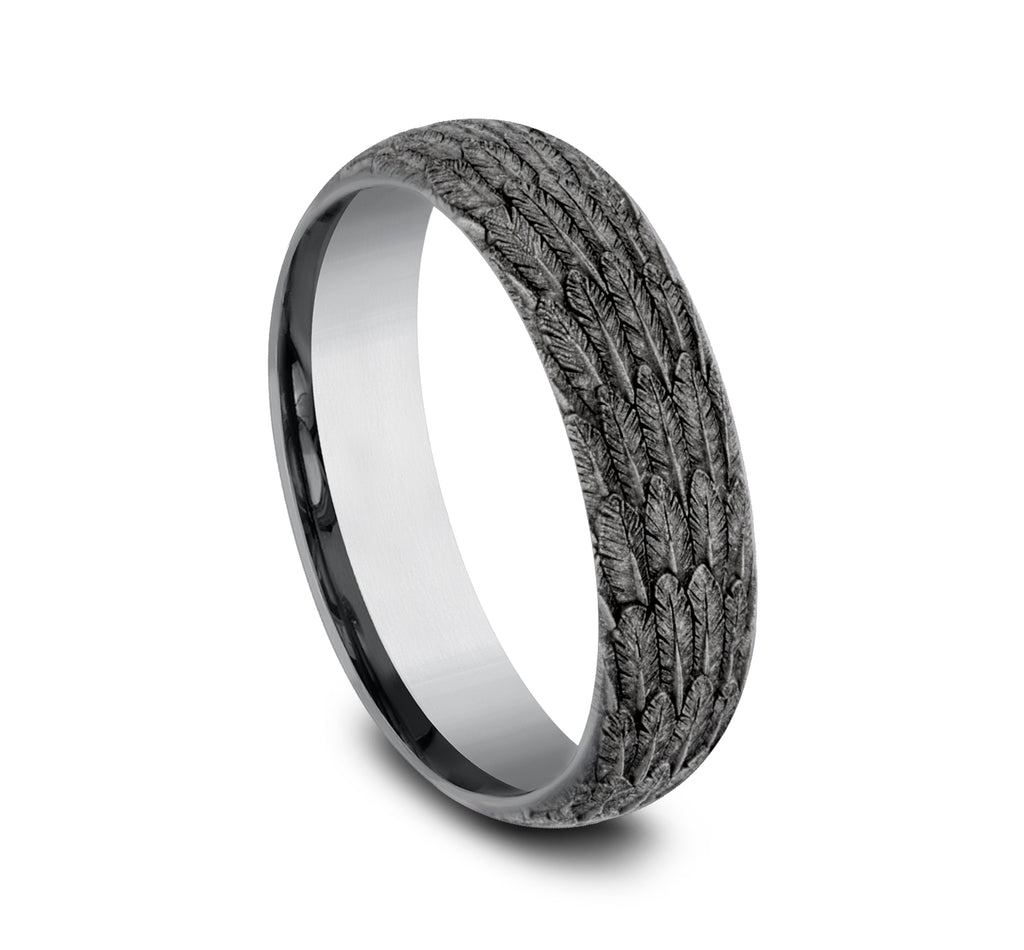 THE GABRIEL 6mm, Comfort fit, Grey Tantalum, Feather wings pattern