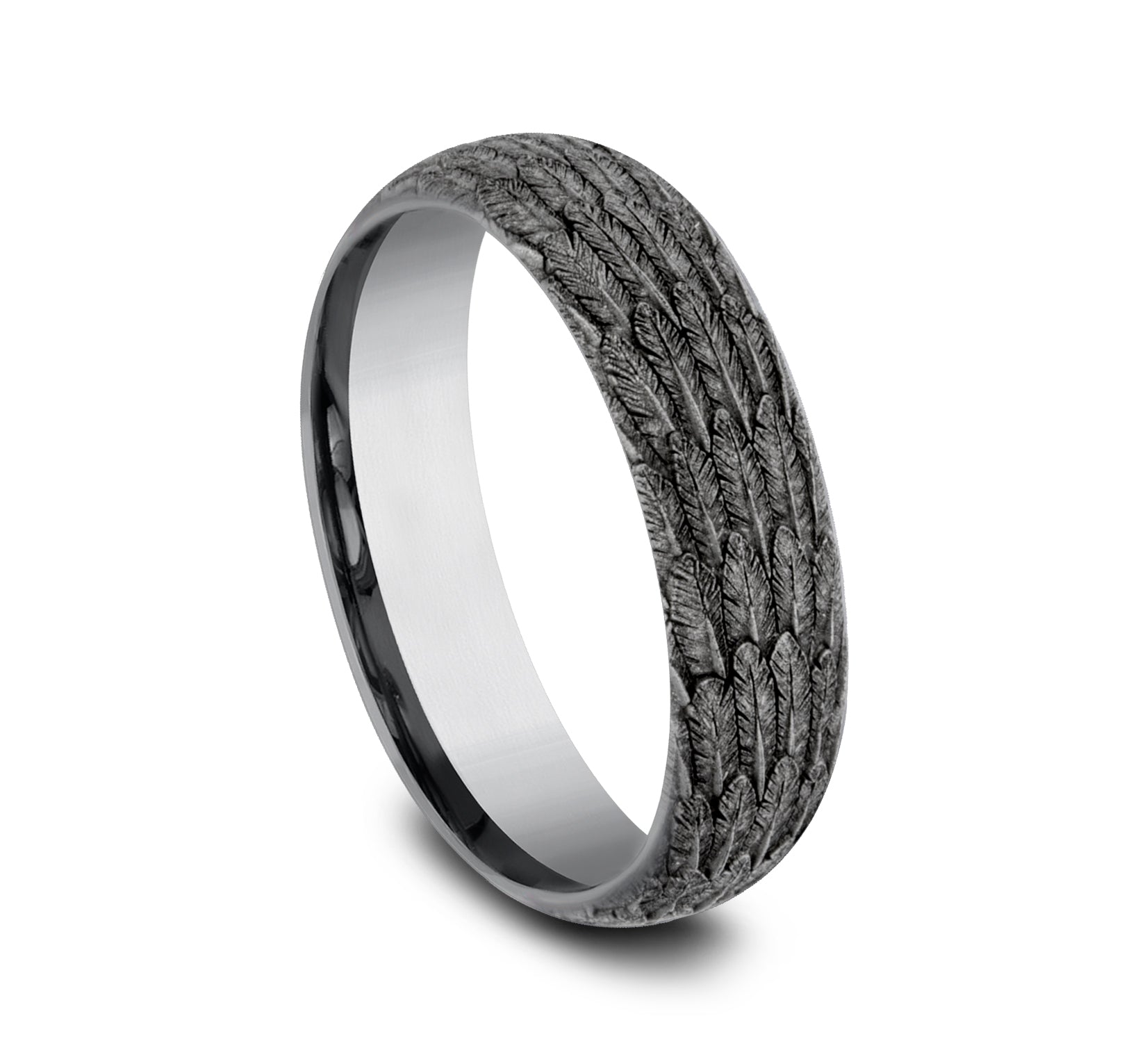 THE GABRIEL 6mm, Comfort fit, Grey Tantalum, Feather wings pattern