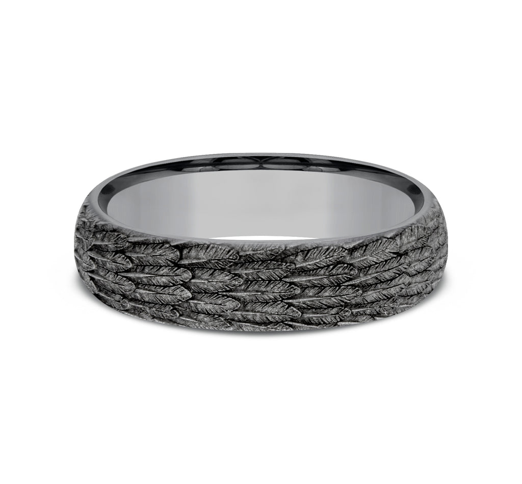 THE GABRIEL 6mm, Comfort fit, Grey Tantalum, Feather wings pattern