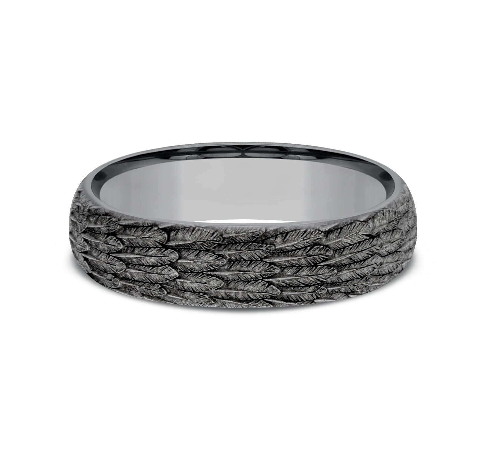THE GABRIEL 6mm, Comfort fit, Grey Tantalum, Feather wings pattern