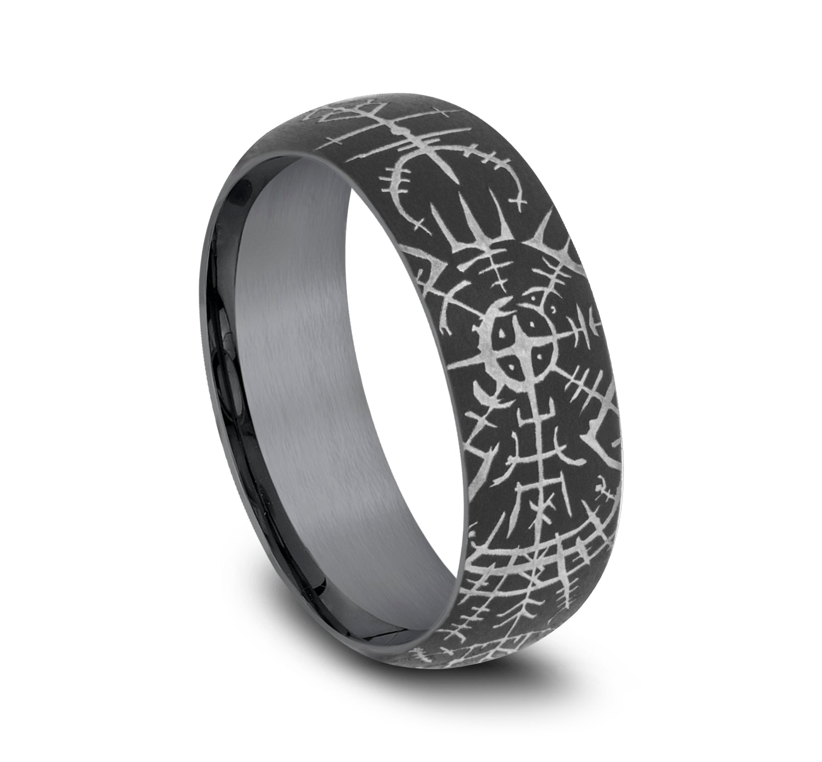 THE VIKING 8mm, Comfort fit, Darkened Tantalum, Viking compass pattern