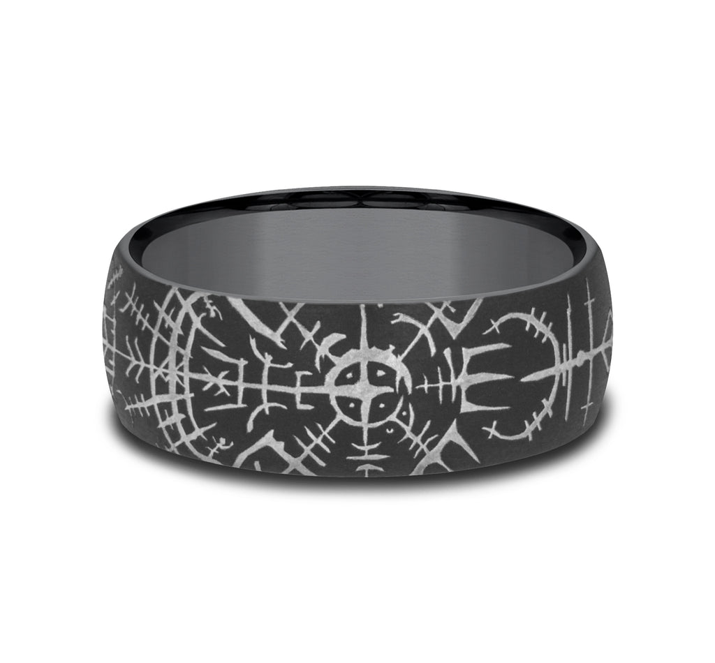 THE VIKING 8mm, Comfort fit, Darkened Tantalum, Viking compass pattern