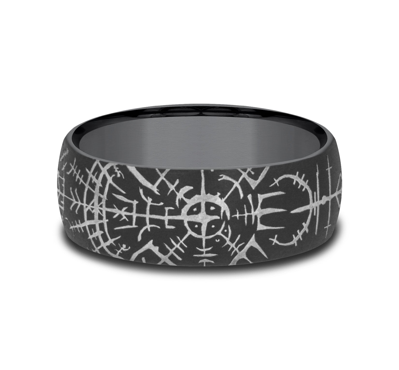 THE VIKING 8mm, Comfort fit, Darkened Tantalum, Viking compass pattern
