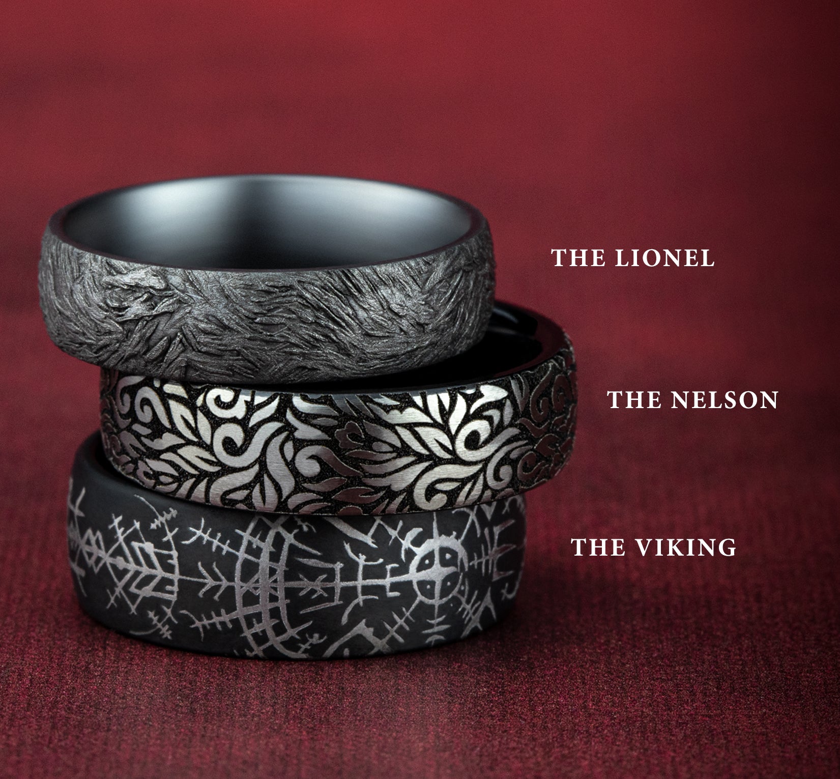 THE VIKING 8mm, Comfort fit, Darkened Tantalum, Viking compass pattern