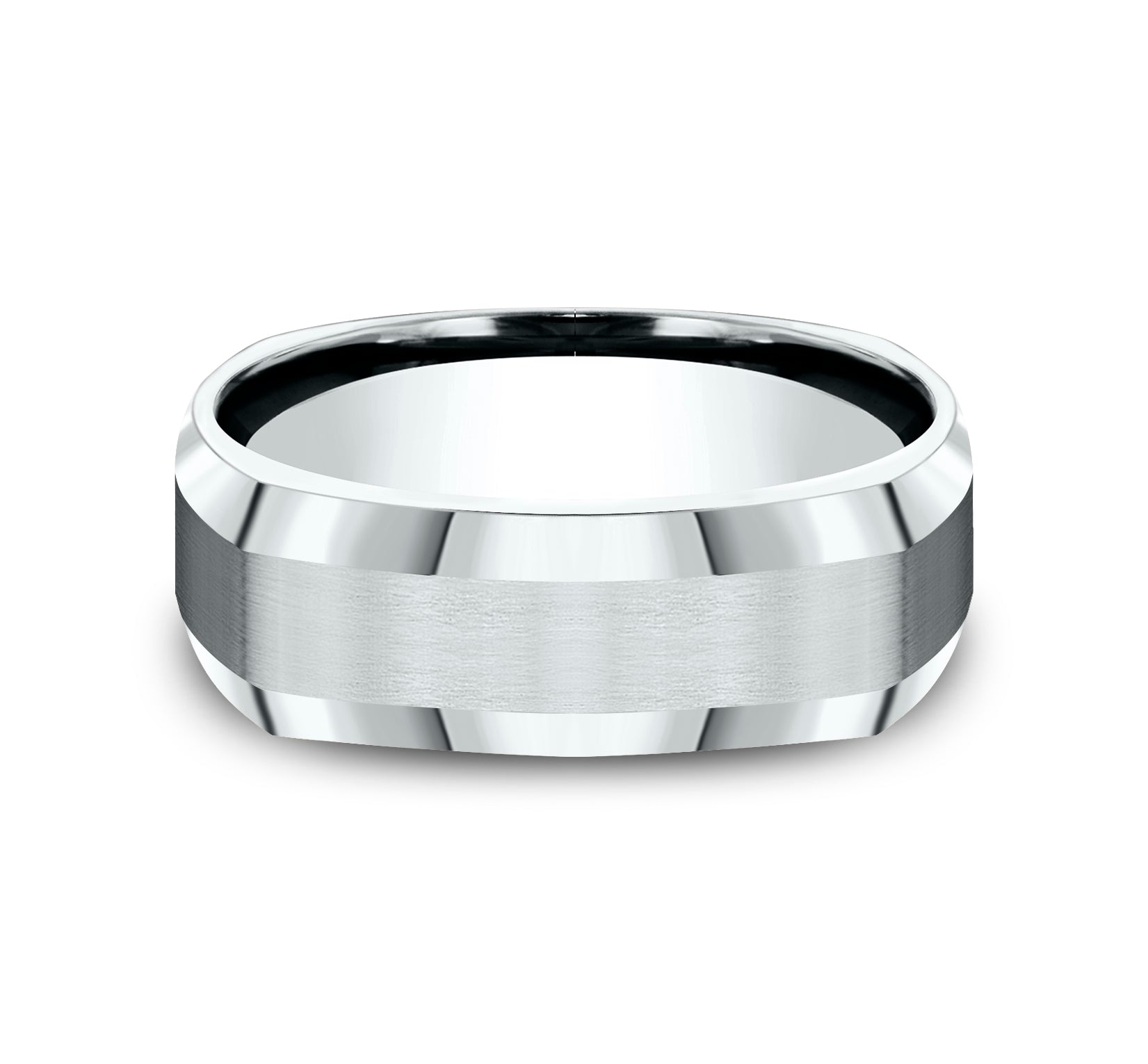 THE SCHOLAR 7mm, Comfort fit, 14K White Gold, Four sided band with satin finished  center, polished bevel edges