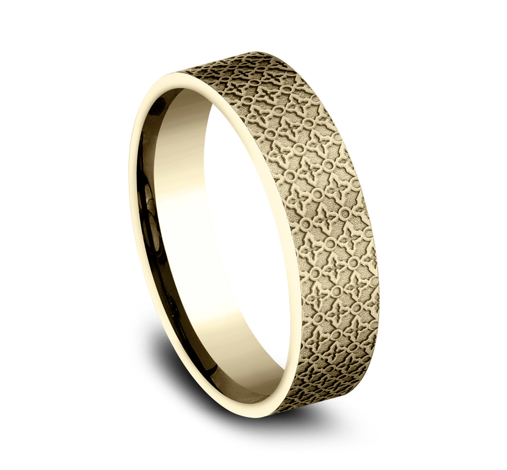 THE VULCAN 6mm, Comfort fit, 14K Yellow Gold, Ottoman floral pattern