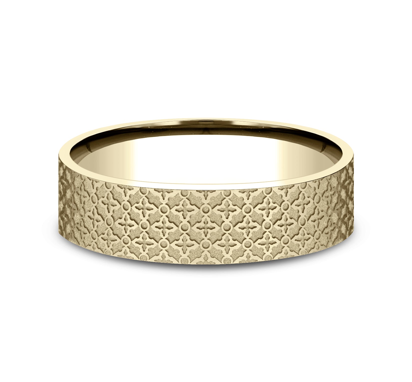 THE VULCAN 6mm, Comfort fit, 14K Yellow Gold, Ottoman floral pattern