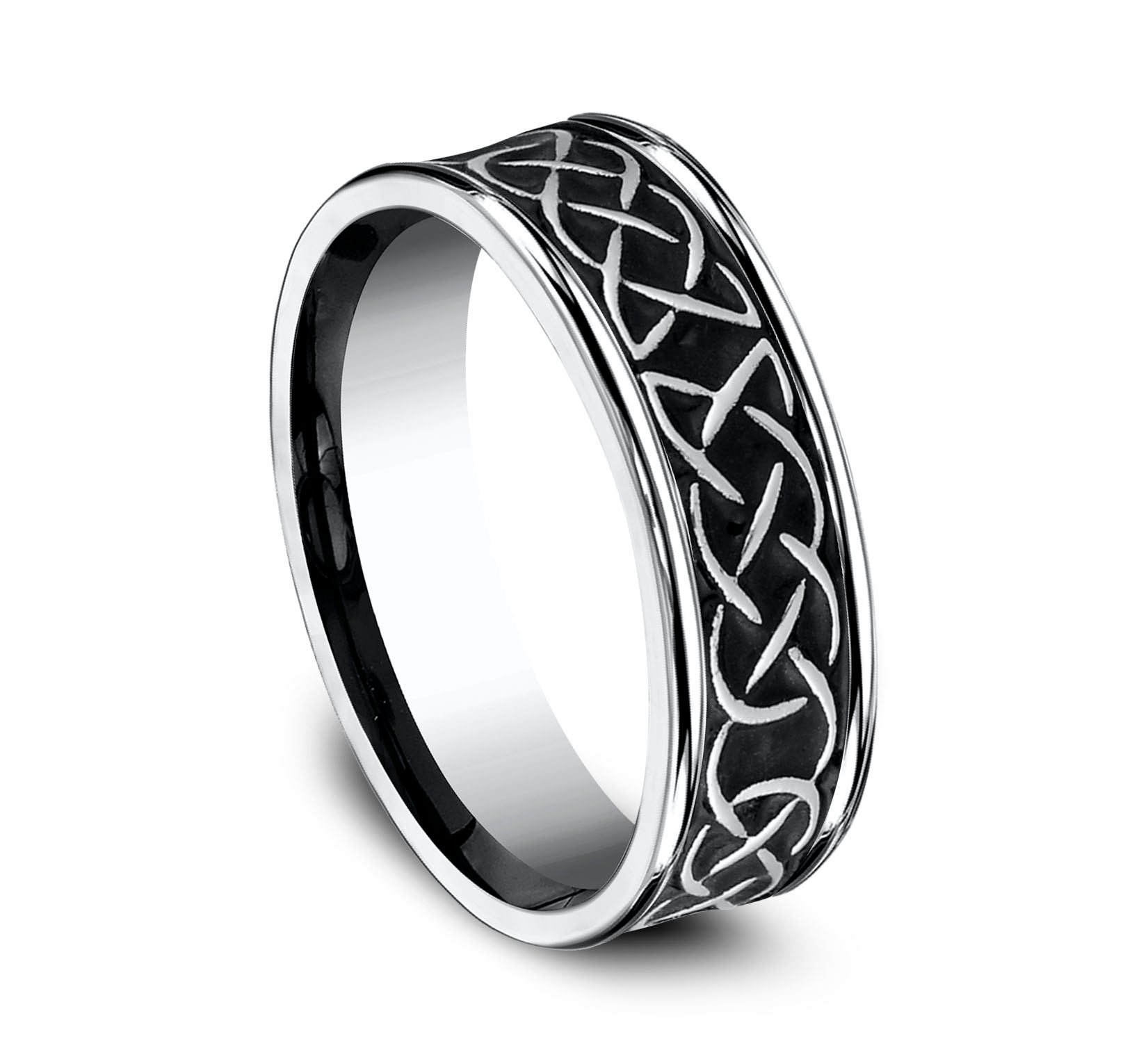 THE DUNMORE 7mm, Comfort fit, White Cobalt, Celtic knot pattern, polished edges