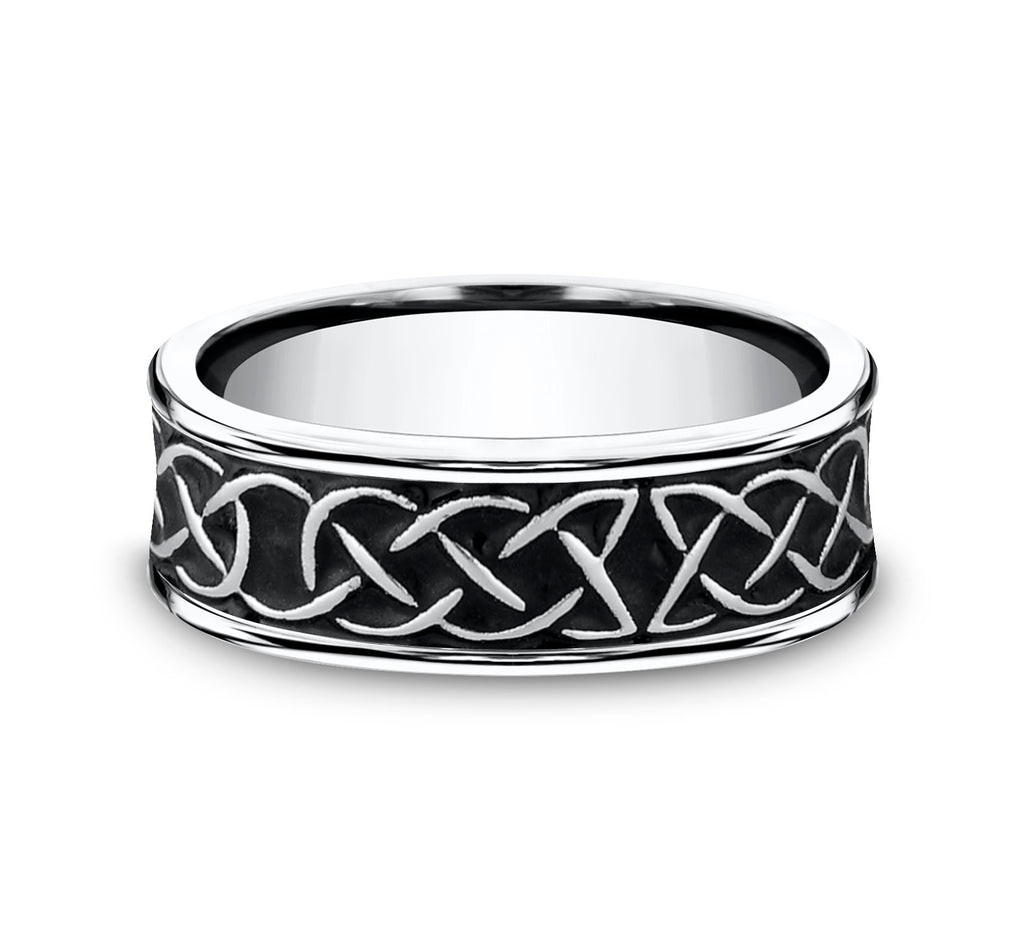 THE DUNMORE 7mm, Comfort fit, White Cobalt, Celtic knot pattern, polished edges