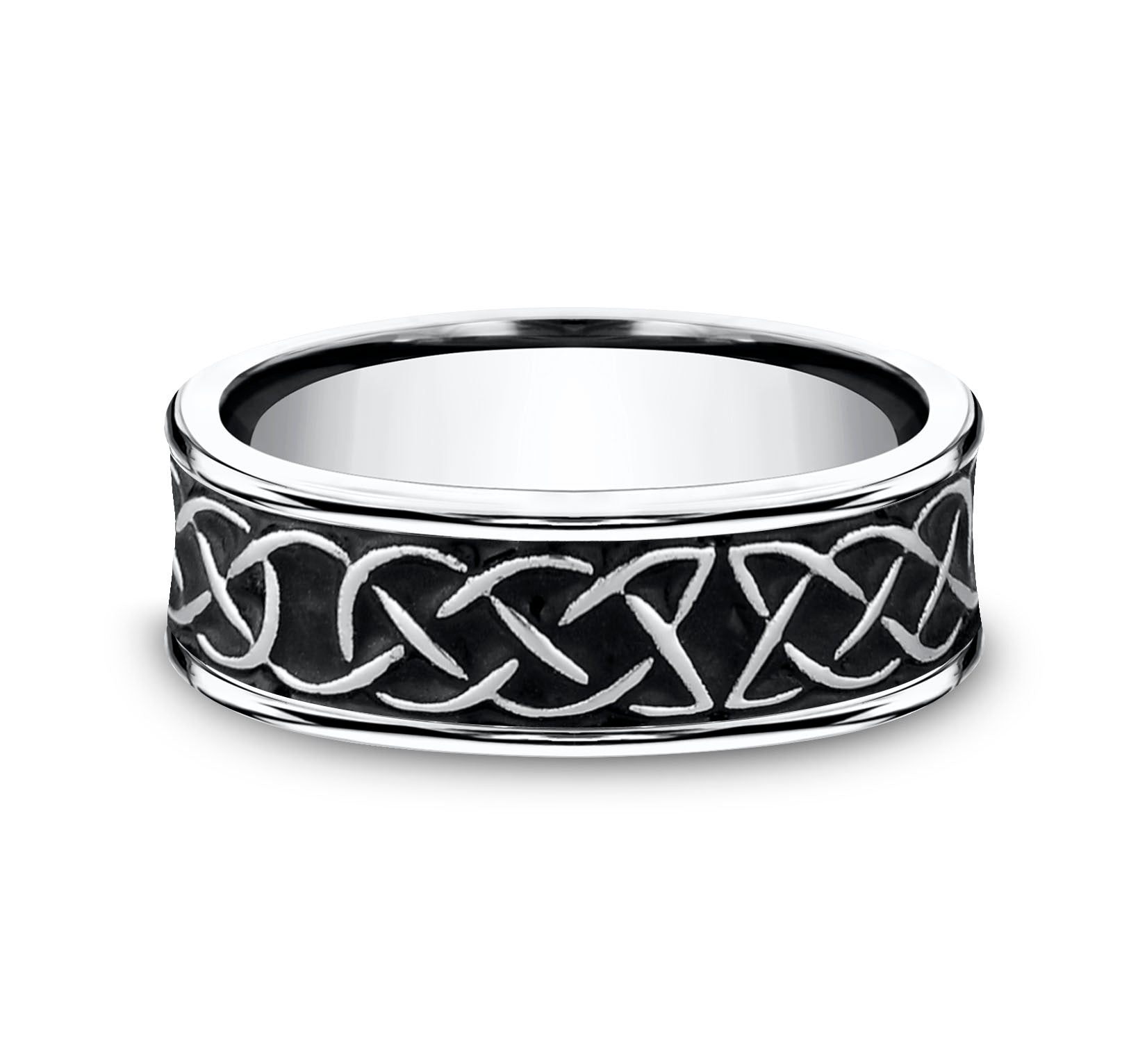 THE DUNMORE 7mm, Comfort fit, White Cobalt, Celtic knot pattern, polished edges