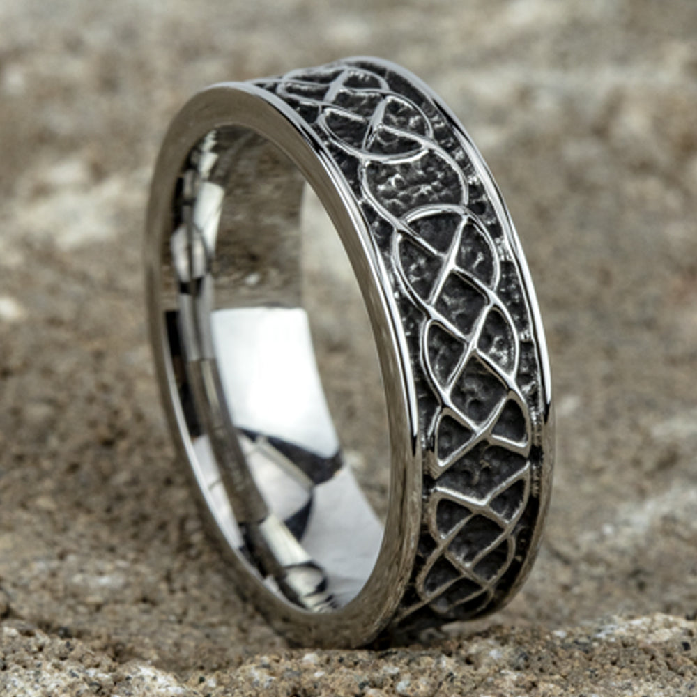 THE DUNMORE 7mm, Comfort fit, White Cobalt, Celtic knot pattern, polished edges