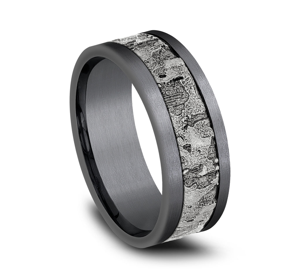 THE STUD 8mm, Comfort fit, Grey Tantalum and 14K White Gold, Wall fracture designed center, straight edges